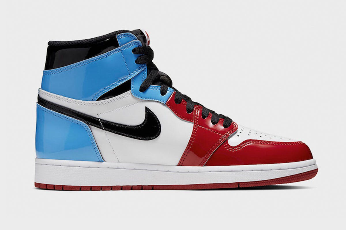 blue and red shiny jordan 1